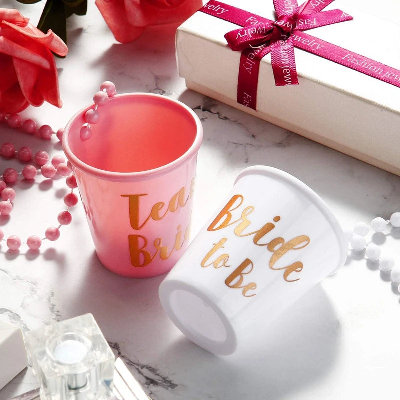 1Set Team Bride To Be Cup Plastic Shot Glasses Necklace Bachelorette Party Supplies Wedding Bridal Shower Hen Night Decorations