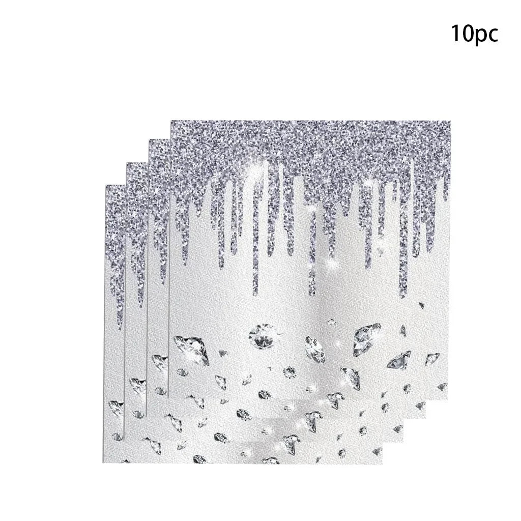 10Guests Silver Shiny Diamond Disposable Tableware Wedding Paper Plate Cups Napkin Happy Princess Birthday Party Decor