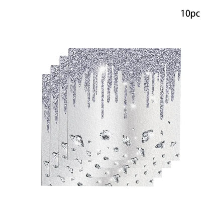 10Guests Silver Shiny Diamond Disposable Tableware Wedding Paper Plate Cups Napkin Happy Princess Birthday Party Decor