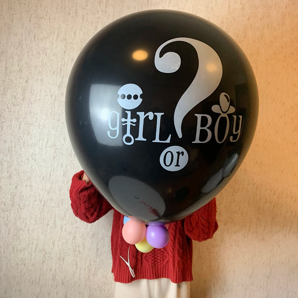 Boy or Girl Gender Reveal Party Decoration 36'' Giant Black Latex Balloon Blue Pink Confetti Baby Shower Globos Supplies