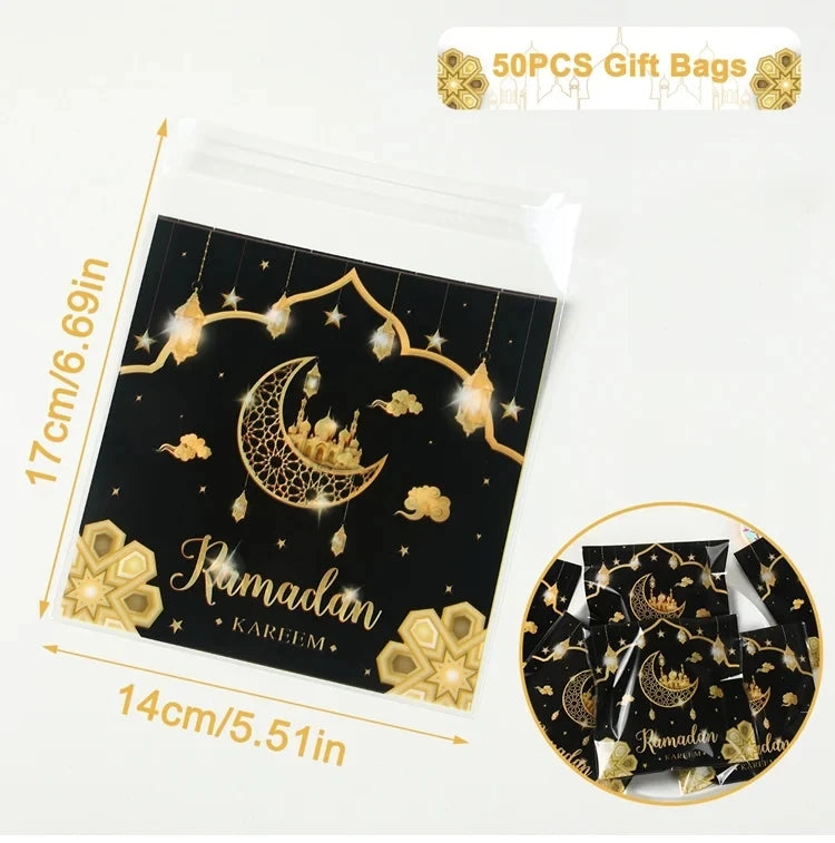 Eid Mubarak Gift Bags Plastic Candy Cookie Bag Ramadan Kareem Decoration 2025 Islamic Muslim Party Supplies Eid Gifts