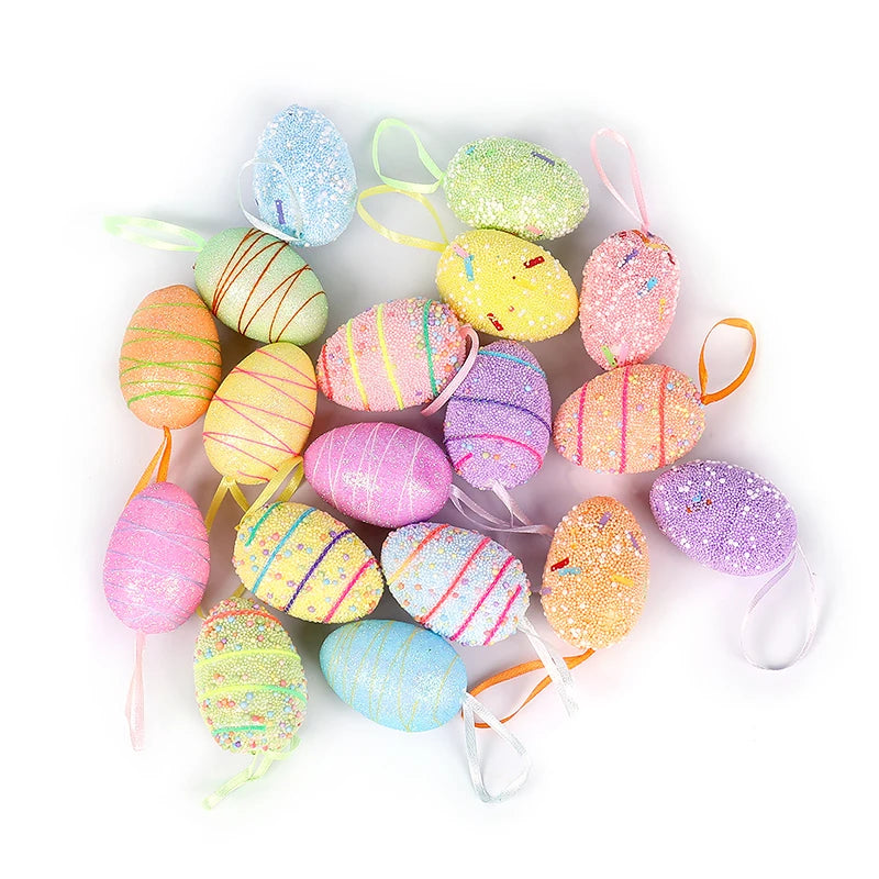 24/6pcs Painted Foam Easter Eggs Rabbit Hanging Ornaments Decoration for Home Easter Tree Pendants Basket Decor Kids Gift 2025