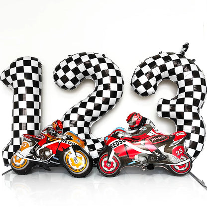 40Inch Checkered 1 2 3 4 5 6 Large Black White Number Balloon Motorcycle Racing Two Fast Race Car Birthday Party Supplies