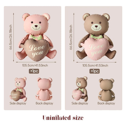 3D Lying Cartoon Matte Heart Bear Aluminum Film Balloon, Suitable for Birthday Party, Valentine's Day Decoration, Baby Shower