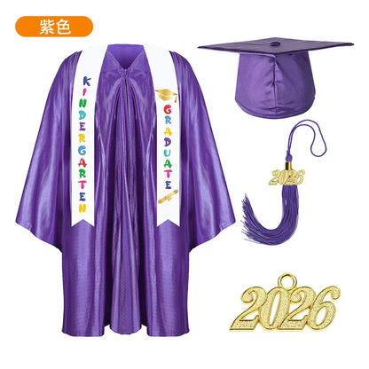 2025 Year Preschool and Kindergarten Graduation Gown Cap Tassel Set with 2025/2026 Charm Printed Stole Grad Gift for Boys Girls