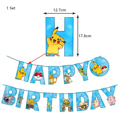 Pokemon Birthday Party Decoration New Lightning Pikachu Balloon For Kids Event Supplies Disposable Tableware Banner Backdrop
