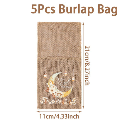 Eid Mubarak Burlap Cutlery Pouch Ramadan Decor for Home 2025 Table Decor Ramadan Kareem Islamic Muslim Party Eid Al-Fitr Gifts