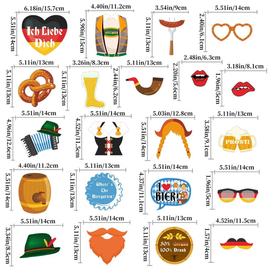 21Pcs Oktoberfest Theme Party Photo Booth Props for Boy Girl Bar Beer Festival Party Backdrop Birthday Party Favors Decorations
