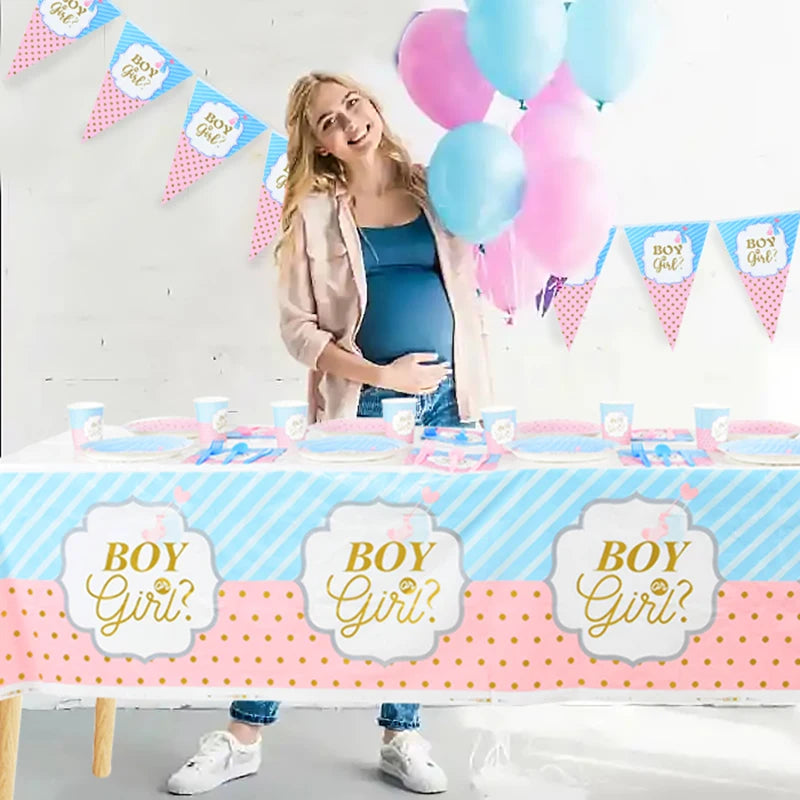 Gender Reveal Disposable Tableware Pink Blue Boy or Girl Plate Napkin Cup Tablecloth Baby Shower Party Table Decoration Supplies