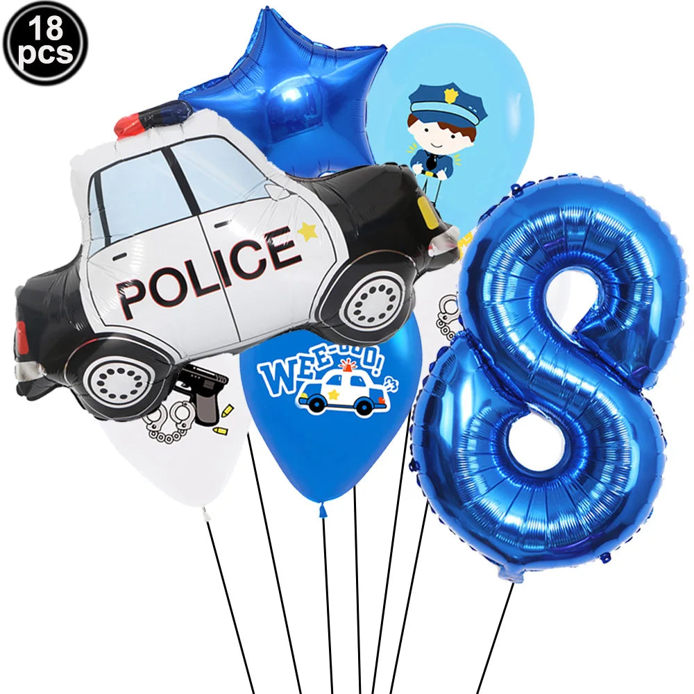 5th Birthday Police Party Blue Car Helicopter Foil Balloons for Boys Baby Shower Police Birthday Party Decoration