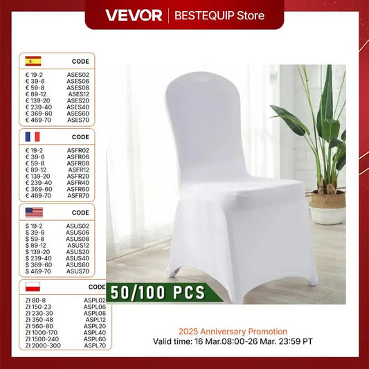 VEVOR 12/30/50/100Pcs Wedding Chair Cover Spandex Stretch Slipcover for Restaurant Banquet Hotel Dining Party White Chair Cover