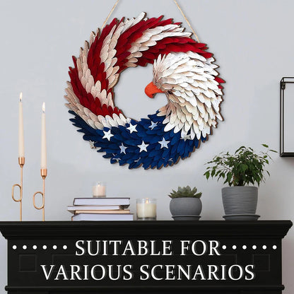 Independence Day Door Sign Wall Hanging Round Wooden Plaque Patriotic Front Door Decor 4th of July Festival Hanging Garland