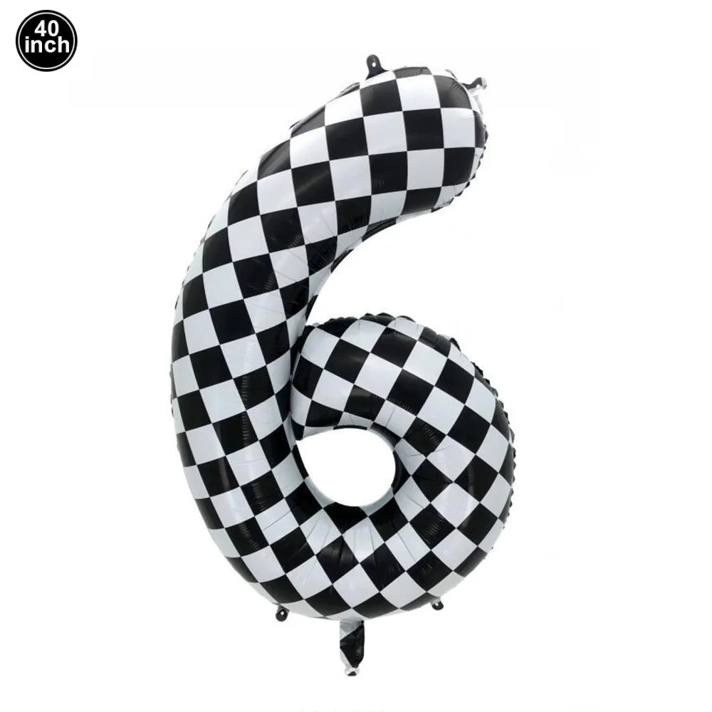 40Inch Checkered 1 2 3 4 5 6 Large Black White Number Balloon Motorcycle Racing Two Fast Race Car Birthday Party Supplies