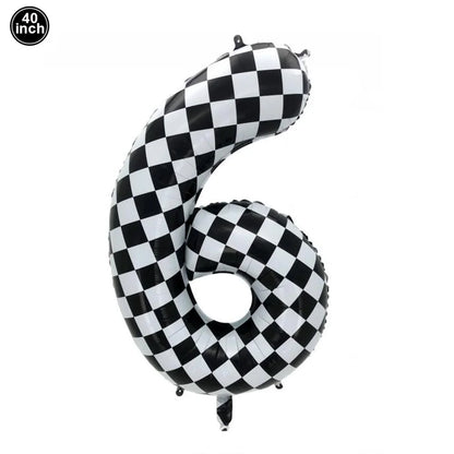 40Inch Checkered 1 2 3 4 5 6 Large Black White Number Balloon Motorcycle Racing Two Fast Race Car Birthday Party Supplies