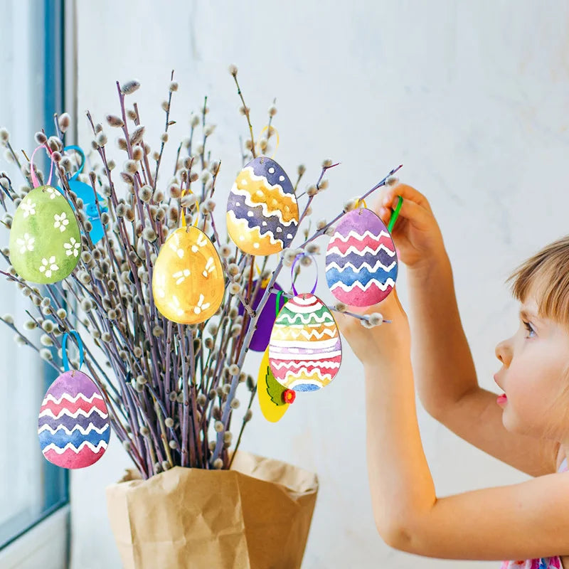 30-80mm Wooden Easter Eggs Kids DIY Painting Crafts Blank Bunny Eggs Wood Chips Happy Easter Party Home Decoration Ornament Gift