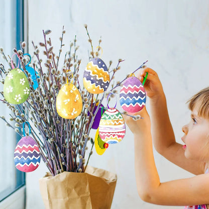 30-80mm Wooden Easter Eggs Kids DIY Painting Crafts Blank Bunny Eggs Wood Chips Happy Easter Party Home Decoration Ornament Gift