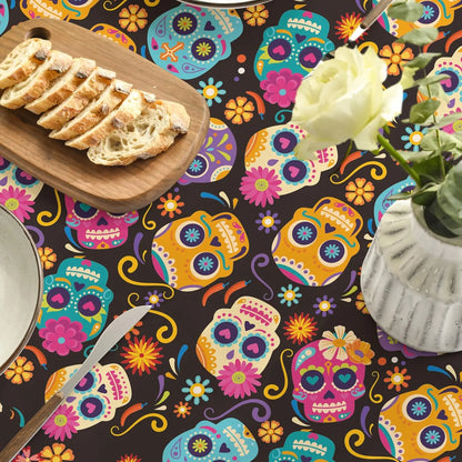 Halloween Mexico Day of The Dead Sugar Skull Flower Fabric Tablecloth Table Decor Waterproof Tablecloth for Table Party Supplies