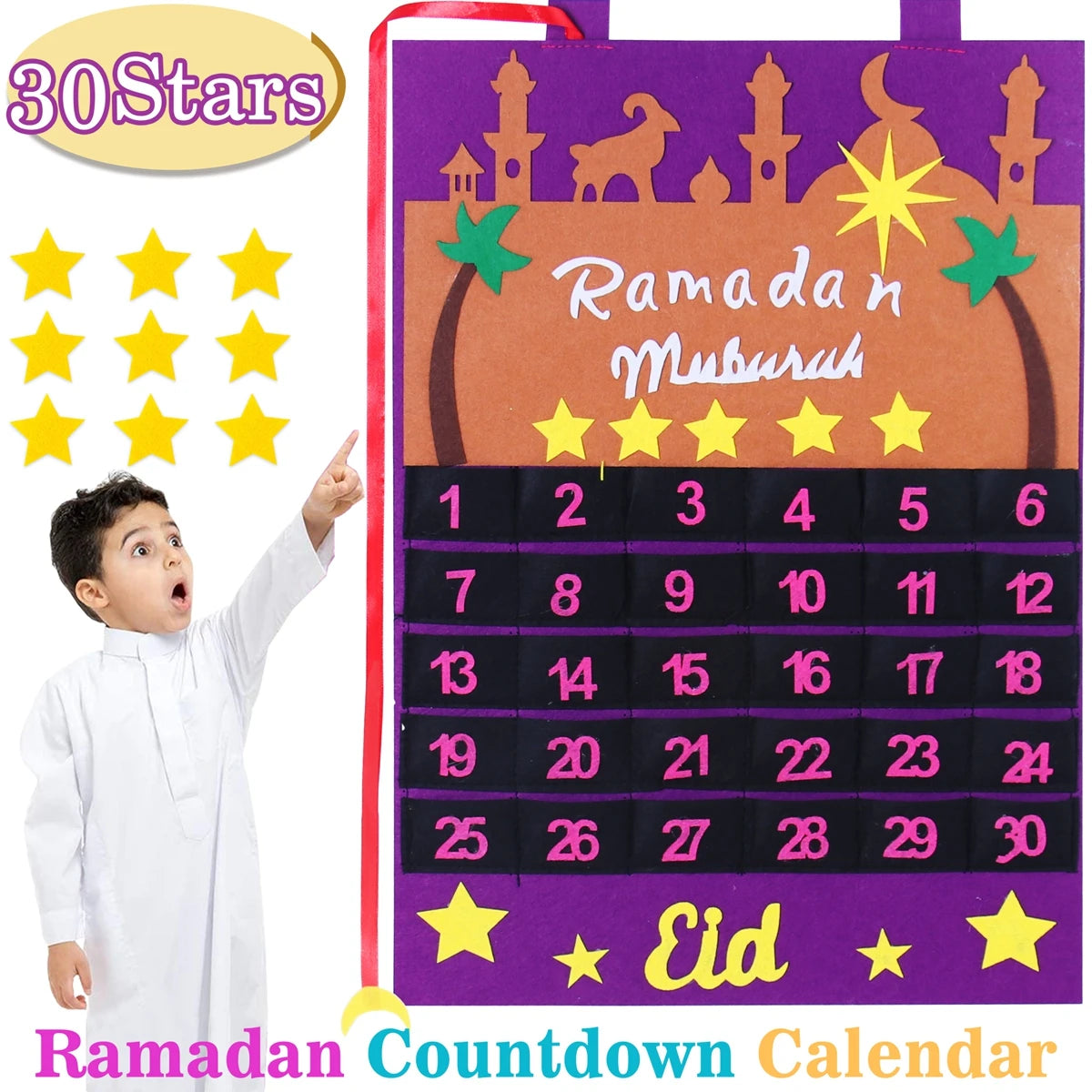 Ramadan Countdown Felt Calendar Eid Mubarak Decorations For Home Islamic Muslim Party Decor Ramadan Kareem Eid Al Adha Kid Gifts