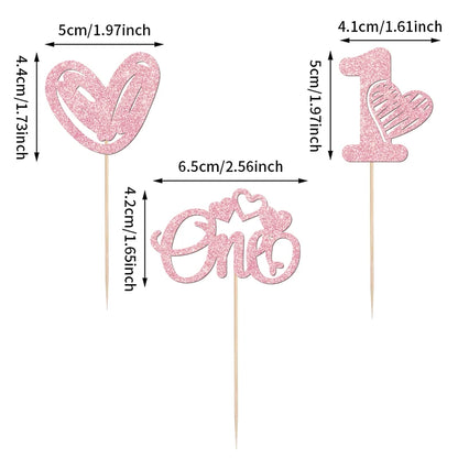 YOMDID 24Pcs Valentine's Day Cupcake Picks 1st Birthday Cupcake Toppers One Love Heart Picks Cake Decorations Party Supplies