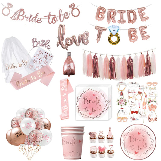 Bride To Be Party Decorations Balloons Napkin Cups  Veil Sash Team Bride Wedding Decor Bachelorette Party Supplies