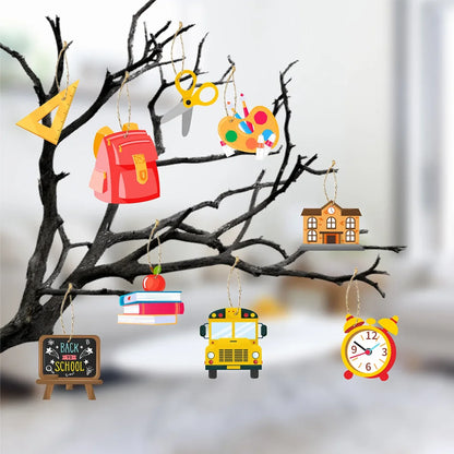 9Pcs/Bag Cartoon Back To School Theme Tree Pendant Hangers Backdrop First Day of School Blackboard for Classroom Decorations