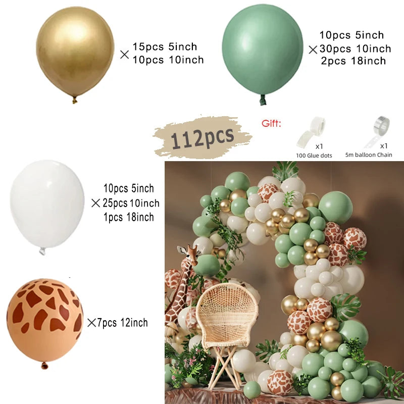 Jungle Safari Green Theme Balloon Garland Arch Kit Kids Birthday Party Metal Confetti Foil Latex Balloons Baby Shower Decoration