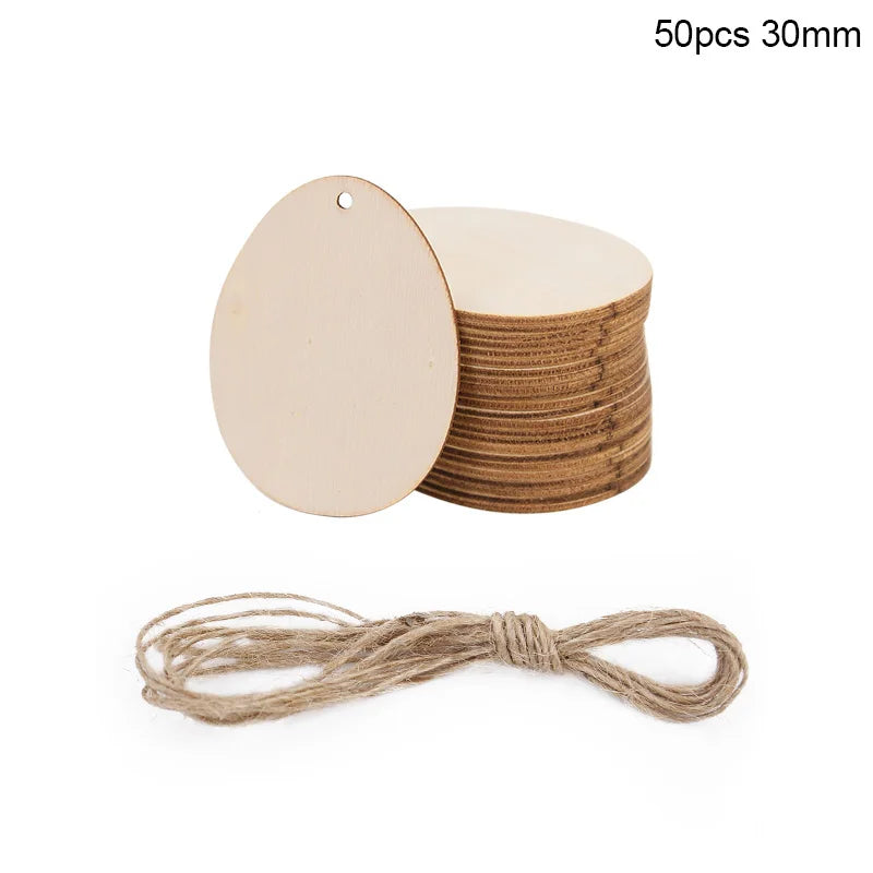 30-80mm Wooden Easter Eggs Kids DIY Painting Crafts Blank Bunny Eggs Wood Chips Happy Easter Party Home Decoration Ornament Gift
