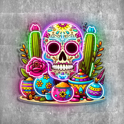 Skull Neon Sign,Sugar Skull Day Of The Dead Acrylic Neon Sign ,Mexican skull Decor ,Home Decor ,Gift to Him