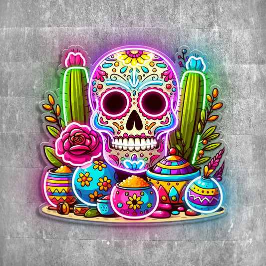 Skull Neon Sign,Sugar Skull Day Of The Dead Acrylic Neon Sign ,Mexican skull Decor ,Home Decor ,Gift to Him