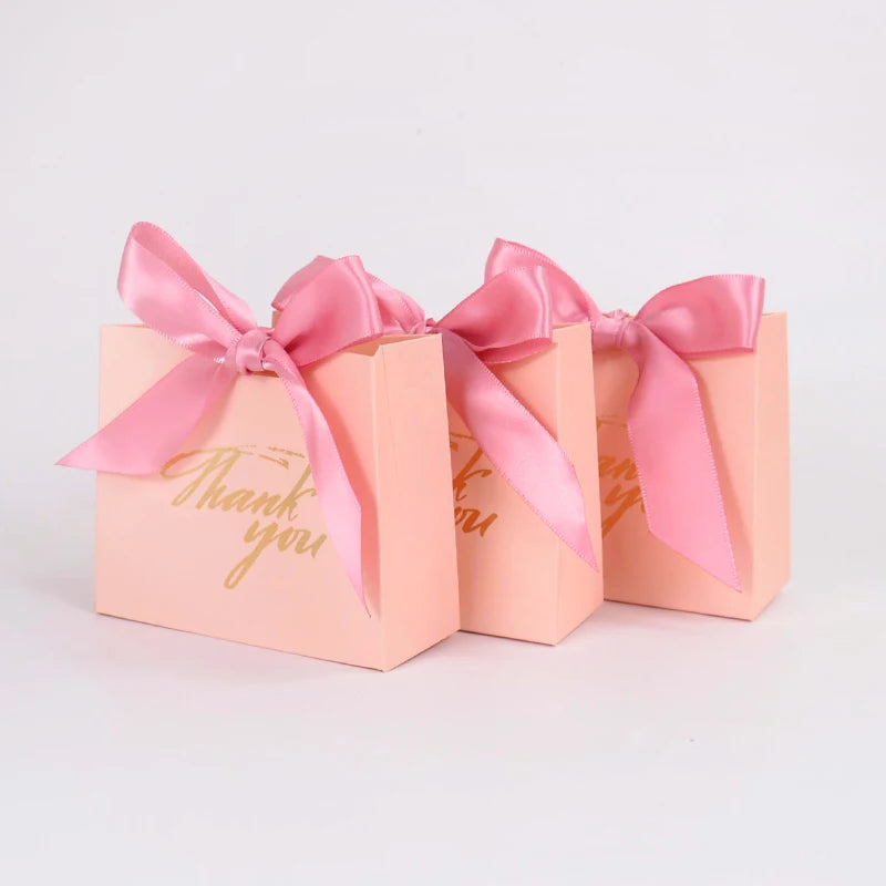 5/10pcs Thank You Candy Box With Ribbon Small Gift Packing Bag For Christmas Wedding Baby Shower Birthday Party gift for guests