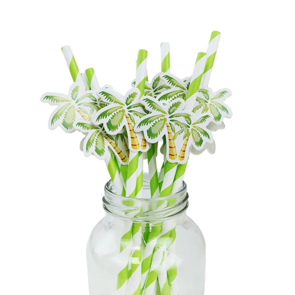 10pcs Flamingo Pineapple Paper Straws Disposable Tropical Fruit Straws Summer Striped Drinking Straws Luau Hawaiian Beach Party