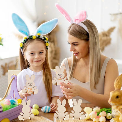 5/10/20Pcs Wooden Easter Rabbit Ornaments Kids Handmade DIY Painting Toy Gift Happy Easter Party Home Decoration Supplies 2025