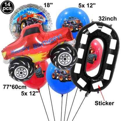 Monster Truck Birthday Party Paper Plates Cup Napkin Tablecloth Balloon Hanging Swirls Banner Monster Truck Birthday Party Decor