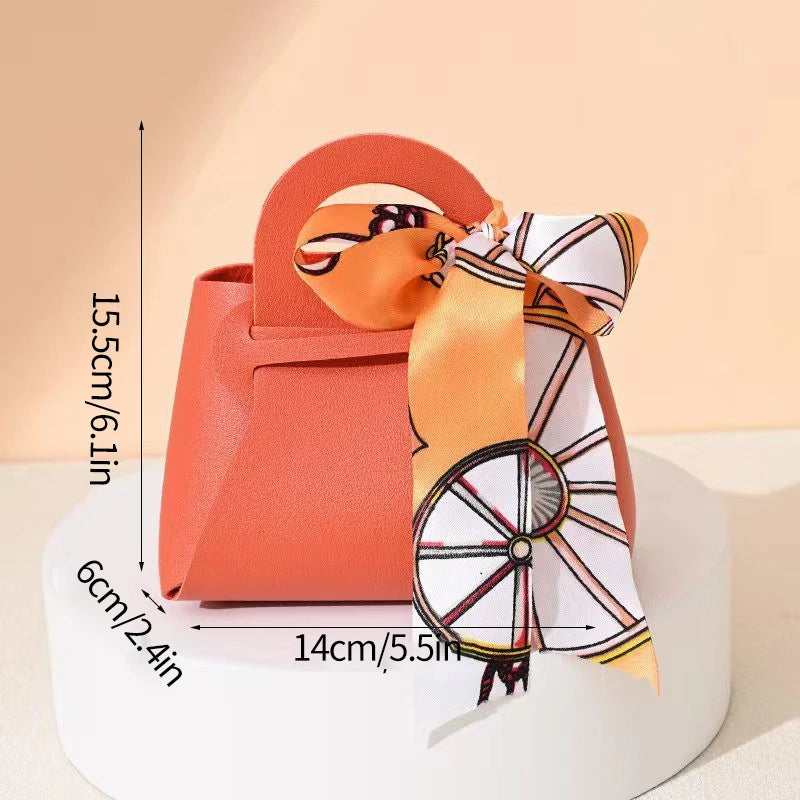 1PC Leather Gift Bags Bow Ribbon Packaging Bag Wedding Favour Distributions Bags Eid Mubarak Candy Packaging Box Mini Handbag