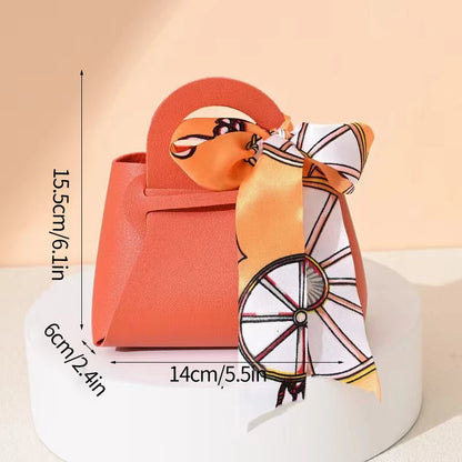 1PC Leather Gift Bags Bow Ribbon Packaging Bag Wedding Favour Distributions Bags Eid Mubarak Candy Packaging Box Mini Handbag