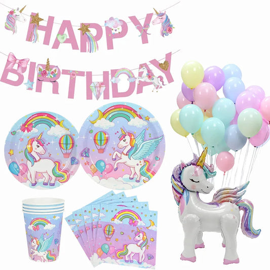Unicorn Party Decoration Happy Birthday Banner Girl Unicorn Paper Mask Macaron Balloon Rainbow Unicorn Party Best Choice