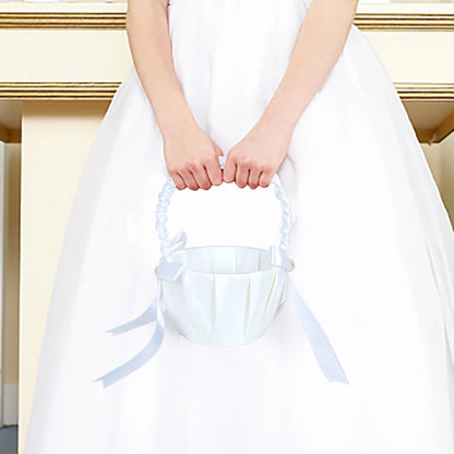 20 cm White Flower Girls Basket Silk Wedding Basket for Flower Bride/Kids Hand Held Wedding Ceremony Party Decorations