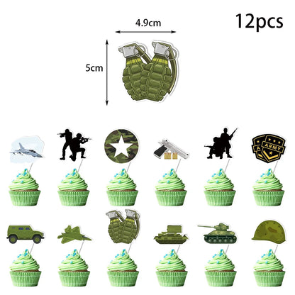 Military Party Decoration Set Camouflage Netting Tableware 4D Tank Balloon Camo Army Soldier Armored Vehicle Kids Birthday Gifts