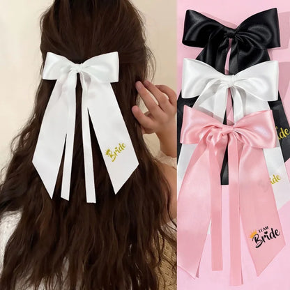 5pcs Pink White Team Bride to Be Bow Headband Satin Ribbon Wedding Bridal Shower Decoration Girl Hen Bachelorette Party Supplies