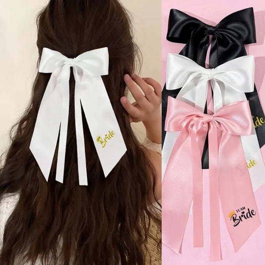 5pcs Pink White Team Bride to Be Bow Headband Satin Ribbon Wedding Bridal Shower Decoration Girl Hen Bachelorette Party Supplies