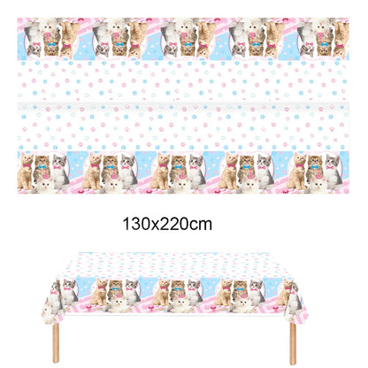 Cat Themed Party Tableware Set Paper Plates Napkins Tablecloth Banner Kitten Girls Birthday Party Decorations Supplies