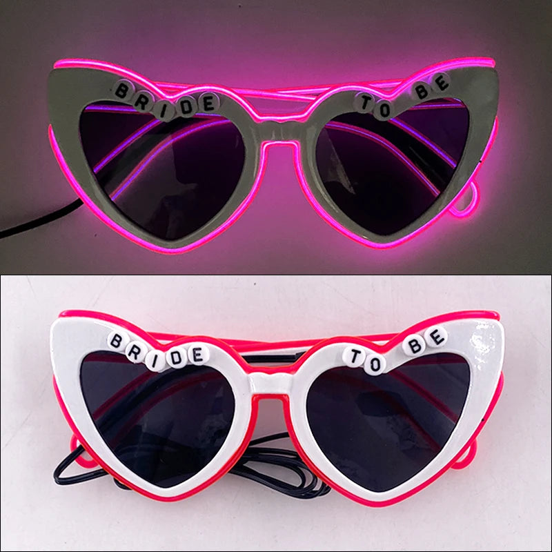 Heart Shaped LED Neon Glasses Luminous Bride To Be Glasses Bachelorette Party Bride Sunglasses gift Wedding Supplies