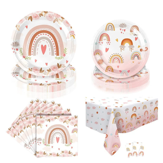 Bohemian Boho Rainbow Birthday Party Decorations Girls Birthday Supplies Rainbow Heart Tableware Paper Plates Papers Cup