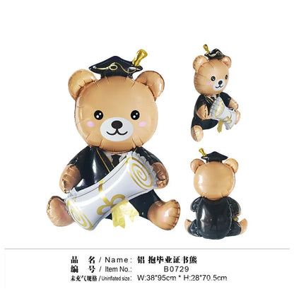 1pc Cute Holding Graduation Bear Aluminum Film Balloon, Graduation Party Balloon Perfect For School Events And Campus Decoration