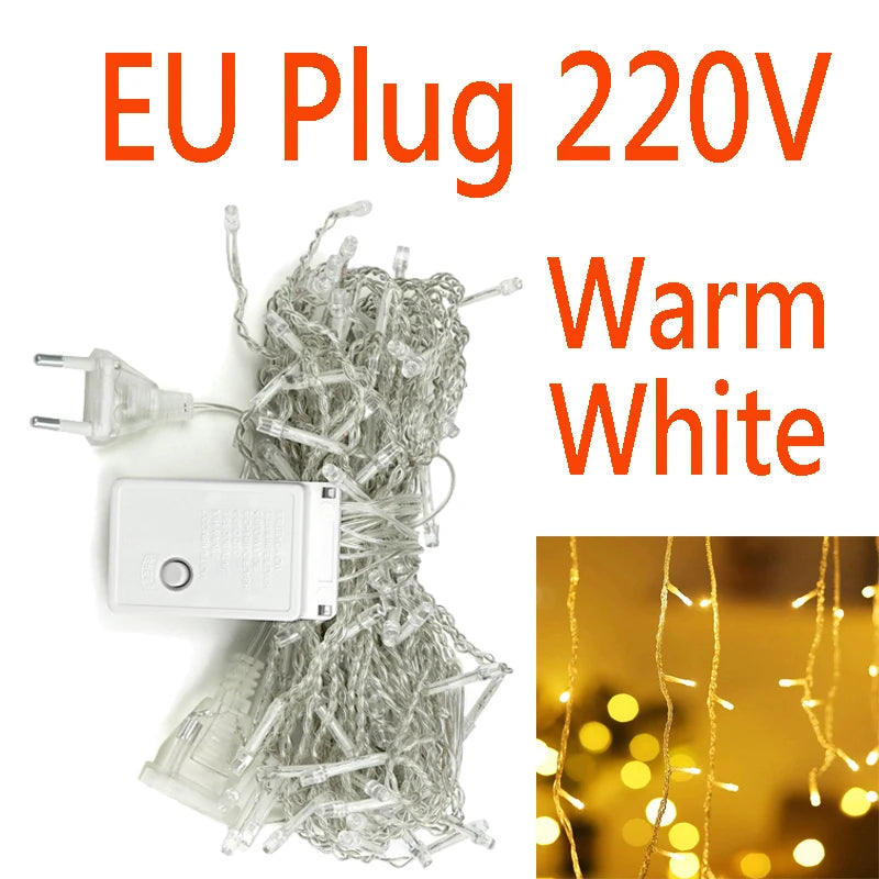 Curtain Icicle Light Indoor Outdoor Eaves Decor String Lights Garden Party Yard Christmas Decoration holiday Garlands 5m