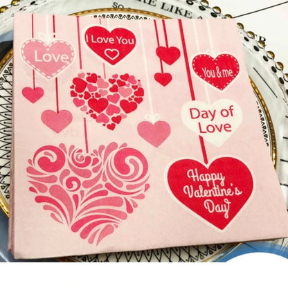 Heart Shaped Colourful Printed Napkin Wedding Valentine's Day Facial Tissue Proposal  Decoration Wine Glass Flower Paper 20pcs/P