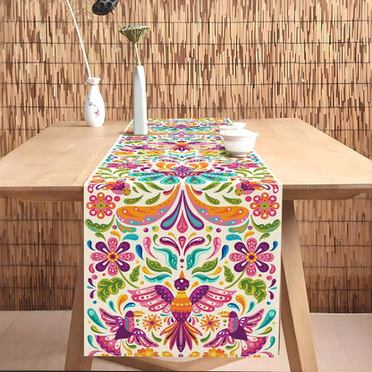 Mexican Day of The Dead  Linen Table Runners Dresser Scarf Mexico Dia De Los Muertos Table Runner for Kitchen Dining Table Decor