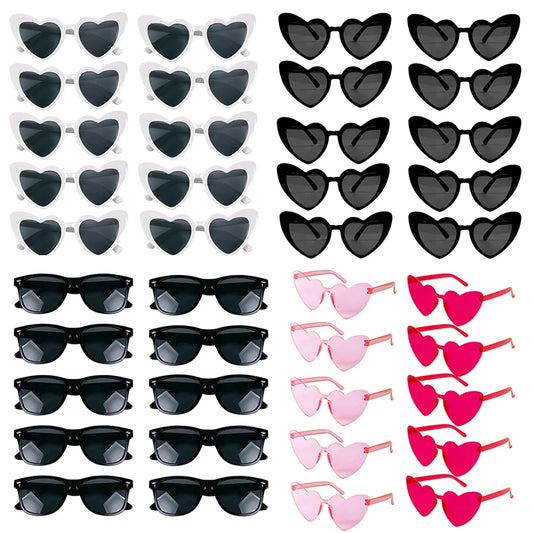 10pcs Bachelorette Party Sunglasses Black White Pink Square Heart Shape Glasses Bride and Groom Photo Glasses Bridal Shower Deco