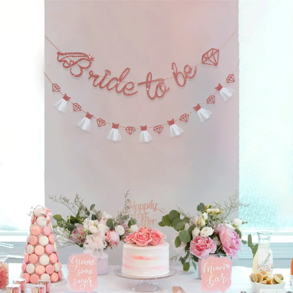 Rose Gold Bride to Be Banner Glitter Diamond Wedding Veil Bride Garland Bunting Hen Party Bridal Shower Engagement Wedding Decor
