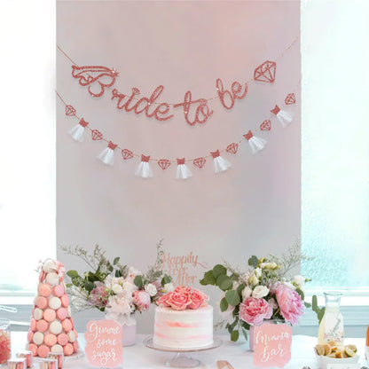 Rose Gold Bride to Be Banner Glitter Diamond Wedding Veil Bride Garland Bunting Hen Party Bridal Shower Engagement Wedding Decor